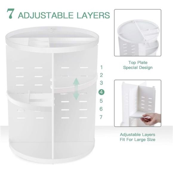 360 Rotating Makeup Organizer,DIY Adjustable Spinning Holder,Foldable Storage - Picture 2 of 7